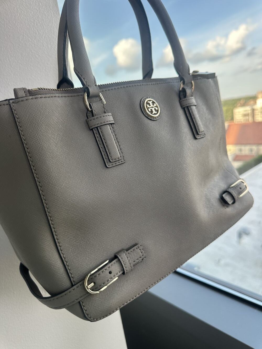 Tory Burch Robinson Gray Saffiano Leather Multi-tote Purse